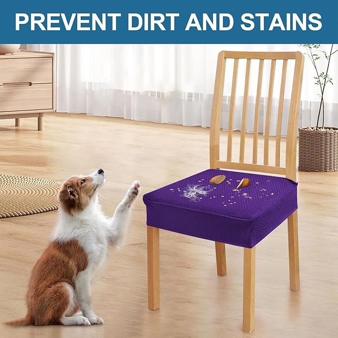 Smiry Waterproof Seat Covers for Dining Room Chairs Set of 8, Stretch Jacquard Removable Washable Chair Seat Slipcovers Protector, No Rear Covers, Violet