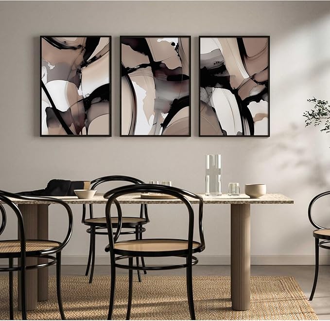 Black Beige Abstract Wall Art Brown Neutral Canvas Wall Decor Minimalist Art Poster Modern Abstract Painting Artwork Watercolor Black Brown Pictures for Living Room Bedroom 16x24 Inch Unframed 3pcs
