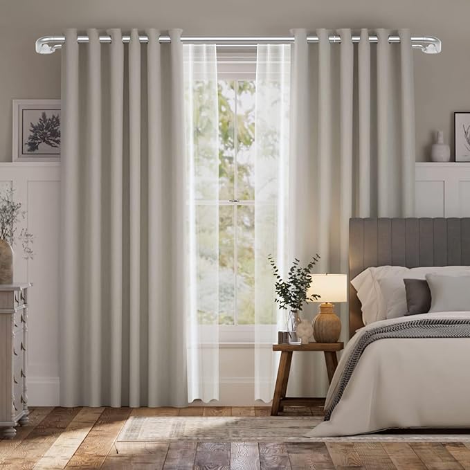 Double Curtain Rods 2 Pack 48 to 84 Inches, HOTOZON Blackout Double Curtain Rods for Windows 36 to 80 Inches (3-6.6 ft), 6/8 Inches Wrap Around Room Darkening Telescoping Drapery Rod, Silver