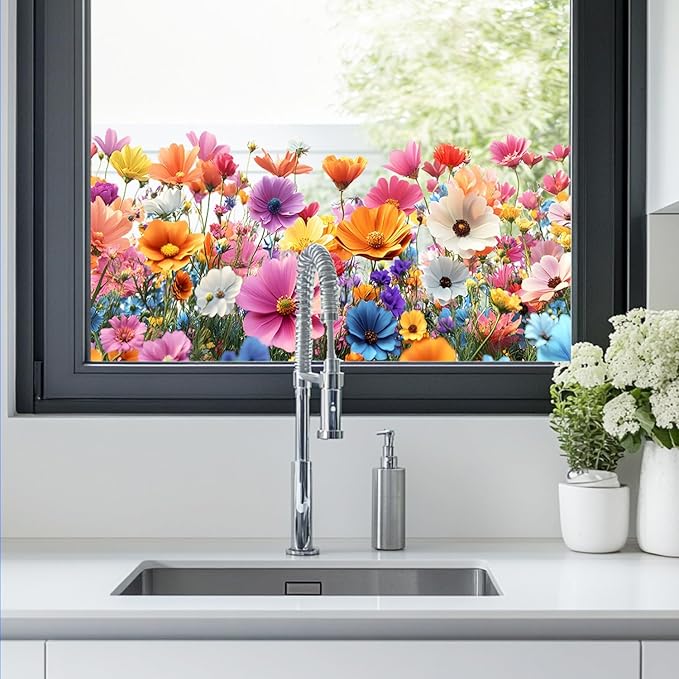 Realistic Wildflower Wall Decals | Peel and Stick Floral Wall Stickers – Removable Colorful Garden Bloom Vinyl Décor for Wall, Window, Entryway, Hallway, Office, or Seasonal Displays