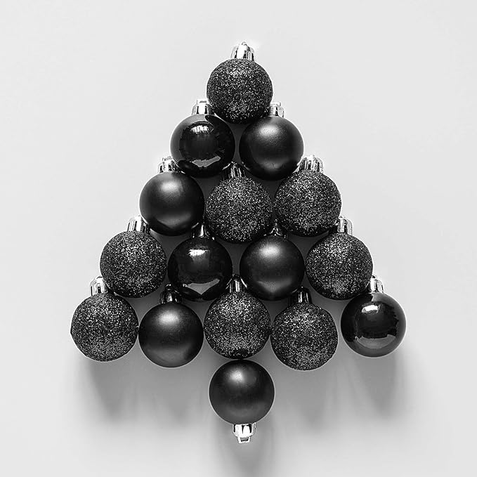 24 Count Small Black Christmas Ornaments Balls, Mini Black Ornaments for Christmas Tree, Plastic Shatterproof Valentine Tree Decorative Hanging Bulbs Ball for Xmas Outdoor Party Decorations, 1.6 inch