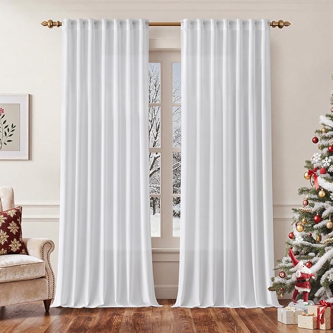 EMEMA White Semi Sheer Curtains 63 Inches Long 2 Panels 42x63, Window Sheer Privacy Curtain Let Light in, Lightweight Non See Through Curtains Bedroom, Semi Transparent White Light Filtering Curtain