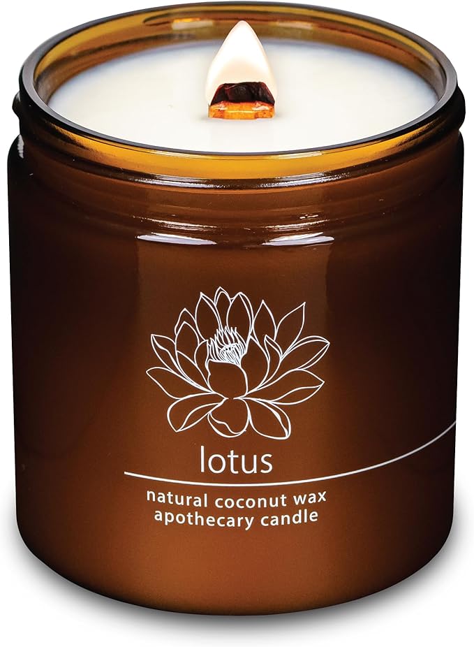 Hemlock Park Crackling Wood Wick Candle Handcrafted with Natural Coconut Wax (Large 16 oz, Lotus Flower)