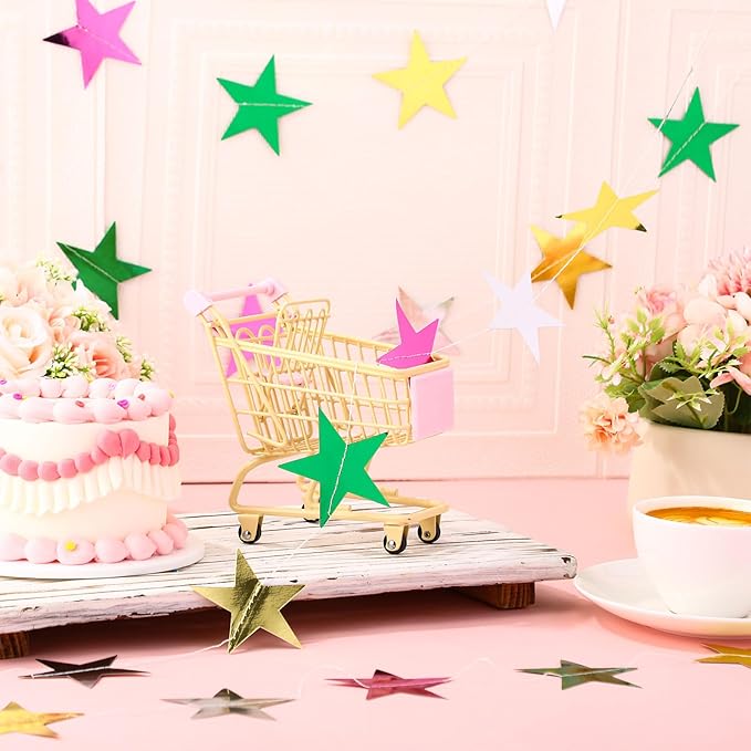 Patelai Glitter Star Garland Banner 2026 New Years Decor 130 Feet Star Hanging Banner Twinkle Backdrop for Birthday Classroom Wedding Christmas Party Supplies(Green,Pink,Gold,Silver)