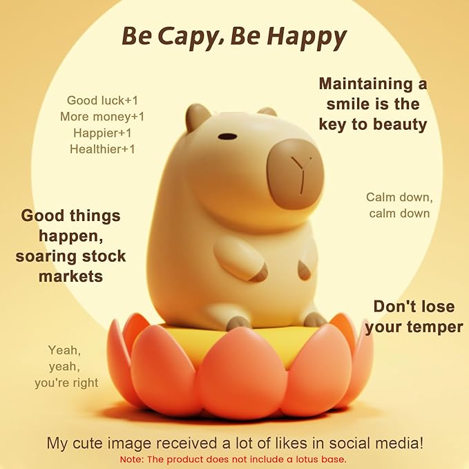 Capybara Cute Night Light, Squishy Capybara Lamp Xmas Gifts Toys, Rechargeable LED Dimmable Silicone Nightlight for Kids, Funny Light Up Capibara, Baby Nursery College Dorm Fall Décor