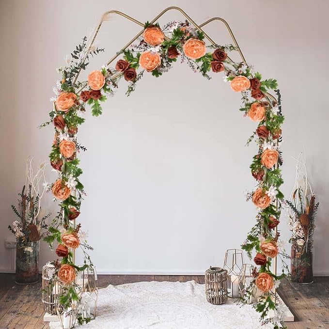 2 Pack Artificial Peony Flower Garland - 6ft Silk Peony Garland Flowers Vine Blue and White Peony Silk Flowers for Wedding Arch Party Table Decoration (Orange)