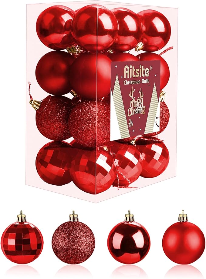 Aitsite 24ct Christmas Tree Ornaments Set 1.57 inches Mini Shatterproof Holiday Ornaments Balls for Christmas Decorations (Red)