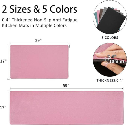 AUTODECO Kitchen Mats and Rugs Set of 2 - Cushioned Anti-Fatigue Kitchen Rug for Floor Washable 17"x29" +17"x59", PinkRed