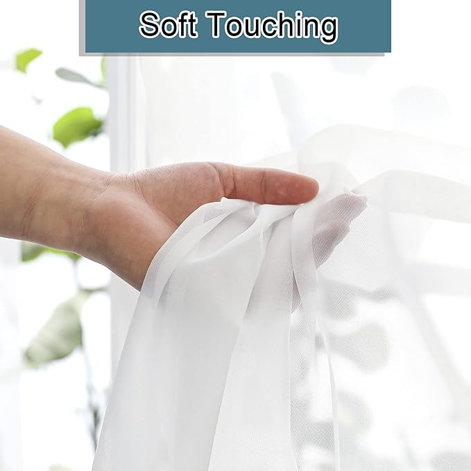 Lecloud White Sheer Curtains 63 Inch Length 2 Panels, Elegant Voile Drapes for Dinning Small Windows, Light Filtering Gauzy Curtain for Living Room Bedroom Bathroom, Dual Rod Pocket, 40" W x 63" L