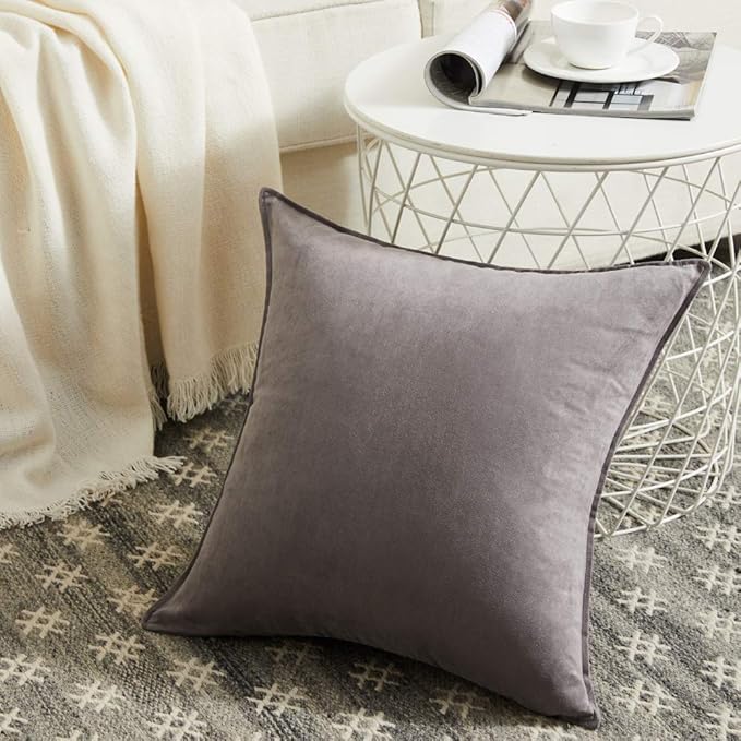 Fancy Homi 2 Packs Premium Faux Suede Decorative Throw Pillow Covers, Super Soft Square Pillow Case,Solid Cushion Cover for Couch/Sofa/Bedroom (18" x 18", Set of 2, Gray)