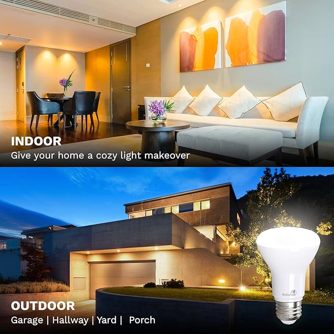 Bioluz LED 20 Pack BR20 LED Bulbs Indoor Flood Light R20 Dimmable High CRI 2700K Warm White, 50 Watt Equivalent Uses 7W, 540 Lumens UL Listed FCC RoHS Compliant