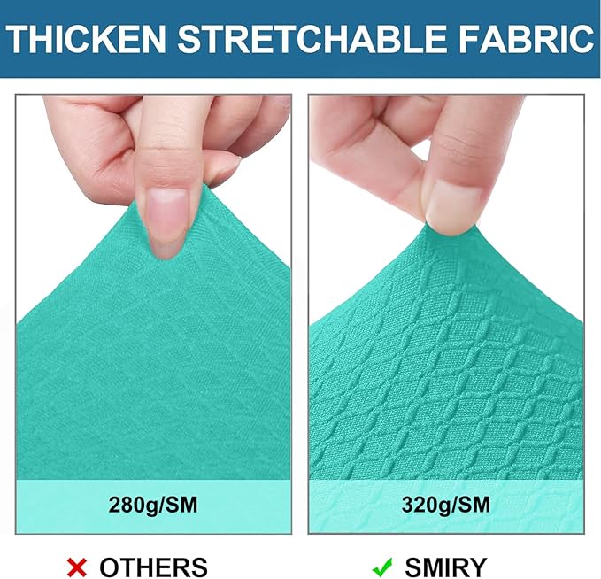 Smiry Waterproof Seat Covers for Dining Room Chairs Set of 2, Stretch Jacquard Removable Washable Chair Seat Slipcovers Protector, No Rear Covers, Teal