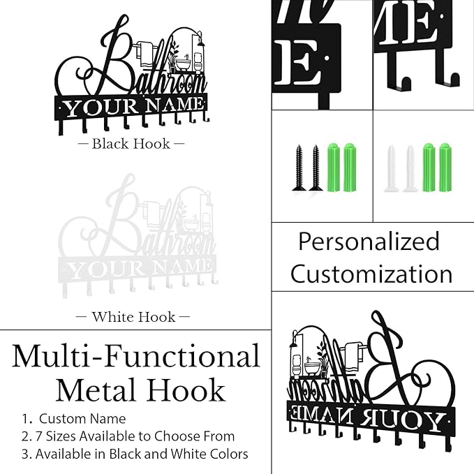 Personalized Metal Key Rack Hooks, Key Holder Wall Mounted Key Hooks, Bathrom Theme Wall Decoration Hooks, Key Hanger Organizer for Living Room, Entryway, Bathroom, Office Decor