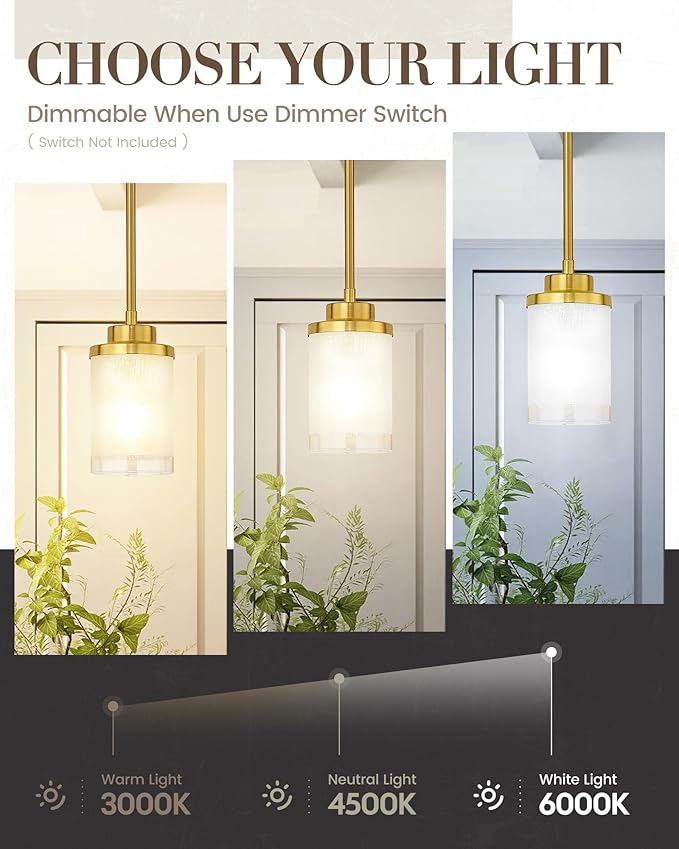 TENGXIN Modern Pendant Light for Kitchen Island, Brushed Gold Hanging Ceiling Light Fixture,Farmhouse Pendant Lighting for Dining Room Bedroom Bar Office 2Pack,TXPLBG01-2PK