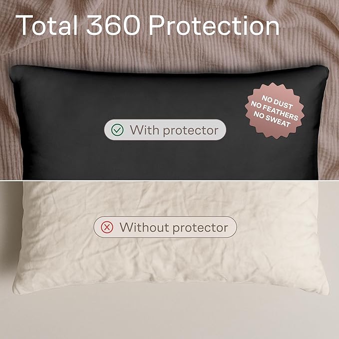 Ultra Soft Pillow Protectors with Zipper King Size - Set of 4 Breathable Pillow Covers - 100% Protection Against Stains, Dust & Dirt - Machine Washable (Black)