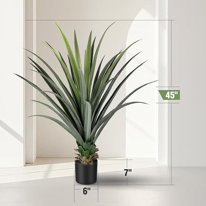 Agave Plant Artificial with 30 Leaves, Set of 1 Faux Spiked Agave Plants, 4ft Artificial Spiked Agave Plant for Indoor and Outdoor Decor, Perfect for Porch, Living Room, Bedroom, Patio and Office