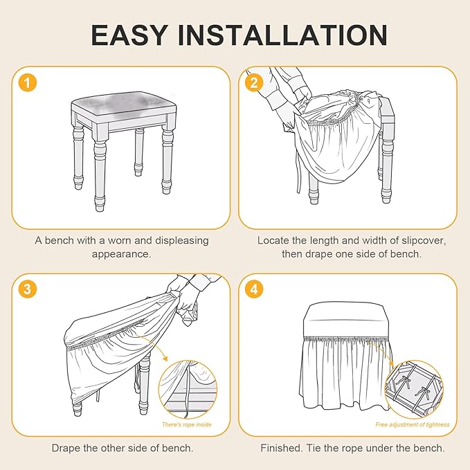 NICEEC Spandex Stretch Vanity Bench Cover with Skirt Removable Super Soft Rectangle Bench Slipcover Washable Bench Cushion Seat Covers for Living Room Bedroom Kitchen(Coffee)