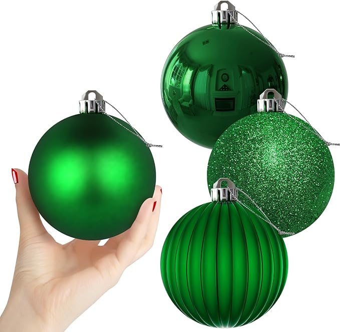 Emerald Green 4.0" Large Christmas Balls - Christmas Tree Decoration Ornaments Shatterproof Hanging Balls for Birthday Halloween Holiday Wedding Decorations Set of 4pcs