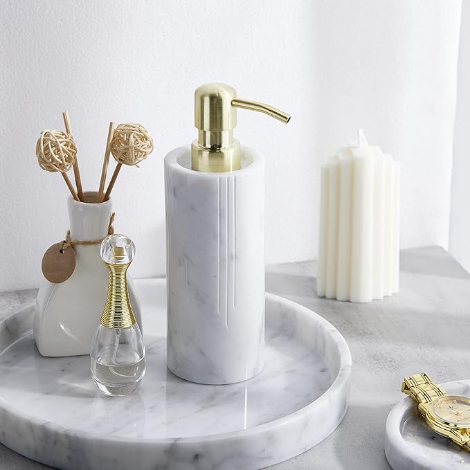 𝐋𝐮𝐱𝐮𝐫𝐲 𝐈𝐭𝐚𝐥𝐢𝐚𝐧 100% Marble Round Vanity Tray 10‘’, Minimalist Modern Decor & Serving Trays for Bathroom, Kitchen, Nightstand, Jewelry Ring Dish Holder, Table Accents Decor, White