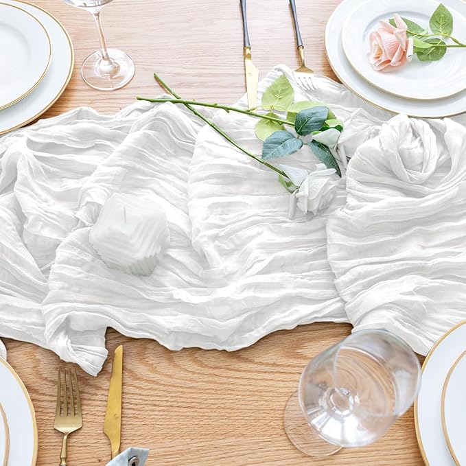 Wokceer Cheesecloth White Table Runner Valentine's Day 2Pack 10FT Ivory Boho Gauze Cheese Cloth Table Runner for Party Easter Rustic Sheer Runners for Baby Bridal Shower Wedding