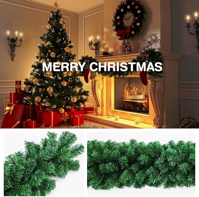9 Feet Christmas Garland 220 Branches Xmas Artificial Decorations for Doors Stairs Fireplace