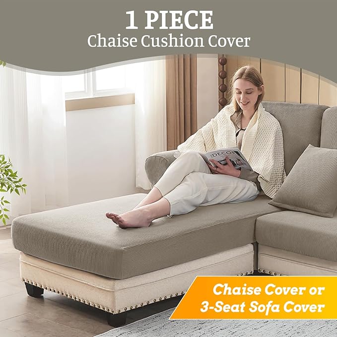 Sectional Couch Covers for Sofa Cushion L Shaped Couch Cover Washable Soft Couch Cushion Covers Stretch Sofa Slipcovers(1-Piece for Chaise or Sofa 3-Seater, Taupe)