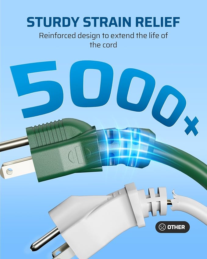 DEWENWILS 15 FT Outdoor Extension Cord for Christmas, Weatherproof 16/3 SJTW Power Cable for Outdoor String Lights and Landscaping String Lights, ETL Listed, Pack of 2, Green