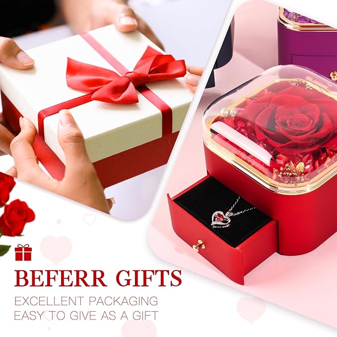Beferr Birthday Gifts for Women Mom Preserved Real Rose with Necklace Eternal Roses Fresh Flowers for Delivery Prime anniversary Purple Gifts for Grandma Wife Daughter Sister