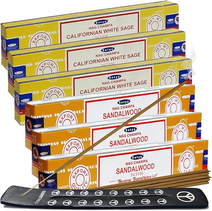 White Sage Sandalwood Incense Sticks & Holder Bundle Variety Pack from House of Nag Champa Incense Sticks and Trumiri