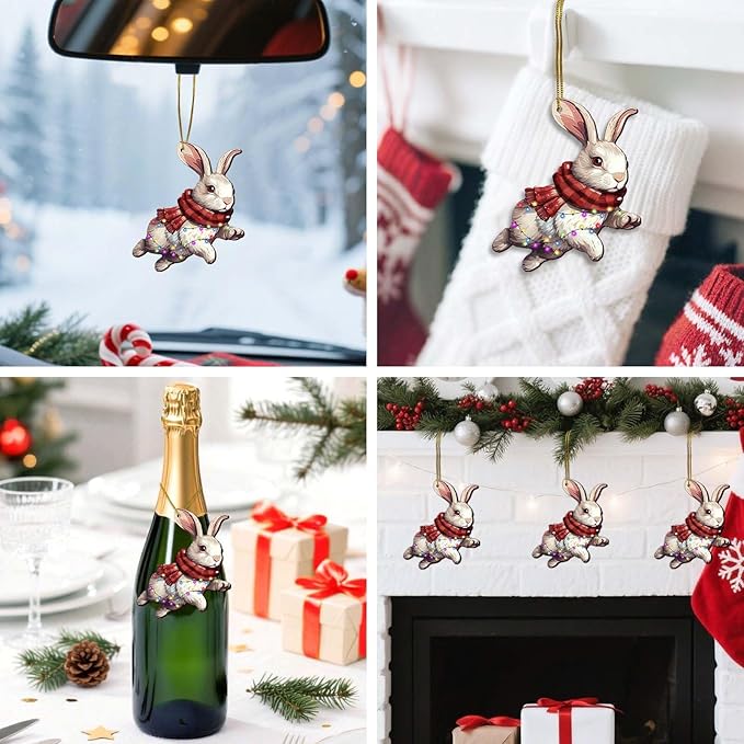 Bunny Christmas Ornament – Cute Rabbit Holiday Tree Decoration with Lights, Farmhouse Winter Keepsake Gift for Animal Lovers 2025