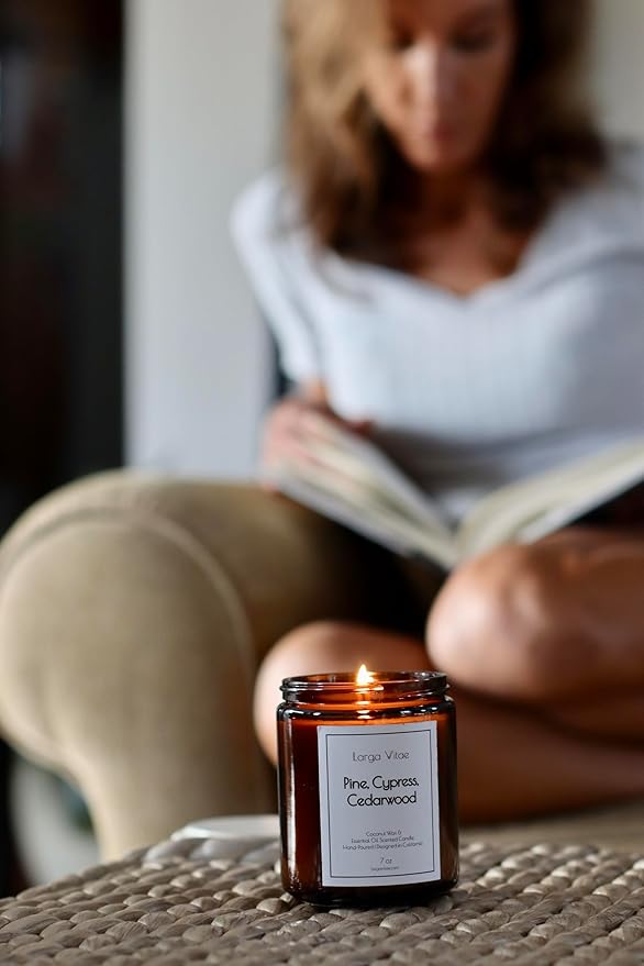 All-Natural Pine, Cypress, Cedarwood Aromatherapy Essential Oil Candle, Safe for People and Pets, Made with Pure Sustainable Organic Vegan Coconut Wax, Allergy Friendly, Non Toxic, Zero Waste