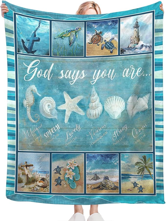 Tijuboni Ocean Nautical Throw Blanket Beach Seashells Gifts for Girls Boys Women Men Kids Adults Soft Flannel Fleece Blanket for Couch Sofa Bed Home Decor 60"x80"