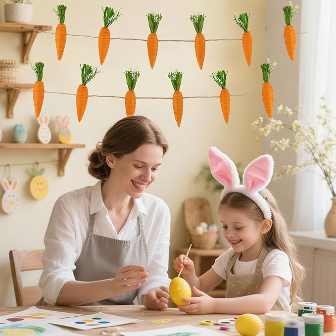 DR.DUDU Easter Garland Decor, 12 Pcs Carrot Ornament for Mantel Decorations, 8.5 FT Hanging Artificial Carrots Garland Carrot Banner for Fireplace Home Kitchen Party