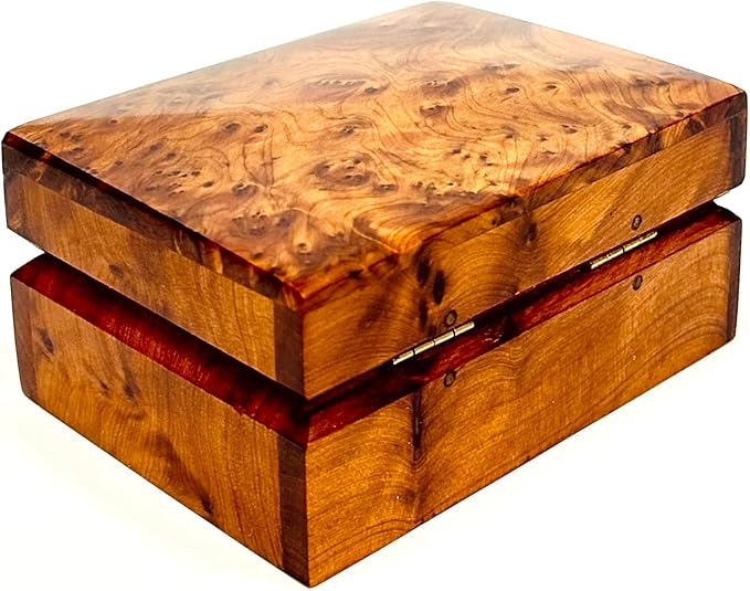Hand Carved Wooden Multipurpose Keepsake Jewelry Decorative Art Box Storage Organizer (Large wood Box,Antique) (Small Thuya)