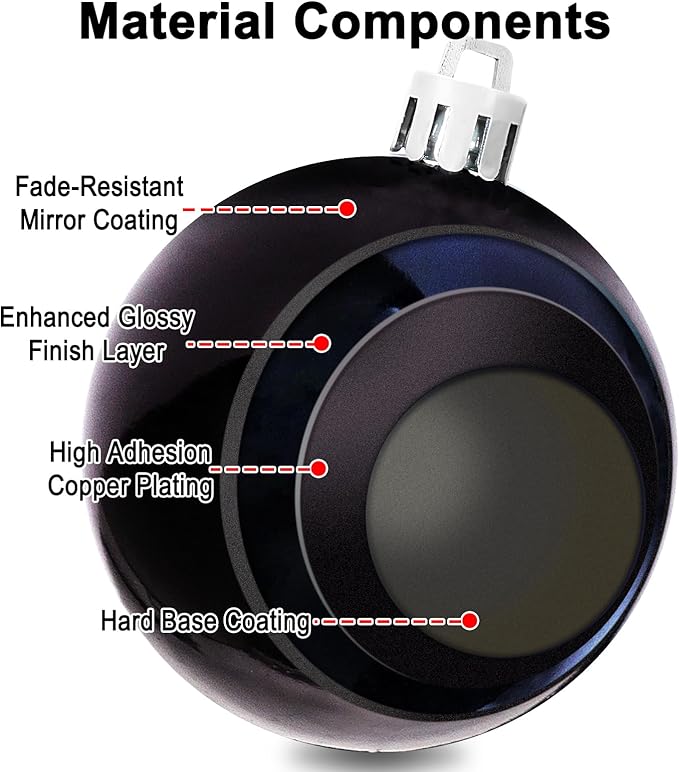 AMS 2.36''/60mm 34ct Christmas Ball Large Ornaments Party Decorations Shatterproof Festival Pendant Hangings for Xmas Tree Decor (60mm, Black)