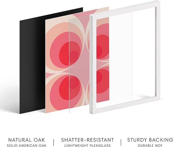 HAUS AND HUES Colorful Abstract Wall Art - Minimalist Retro Picture for Living Room Decor, Red and Pink Modern Wall Art Painting (Pink Mod, White Frame, 12x16)