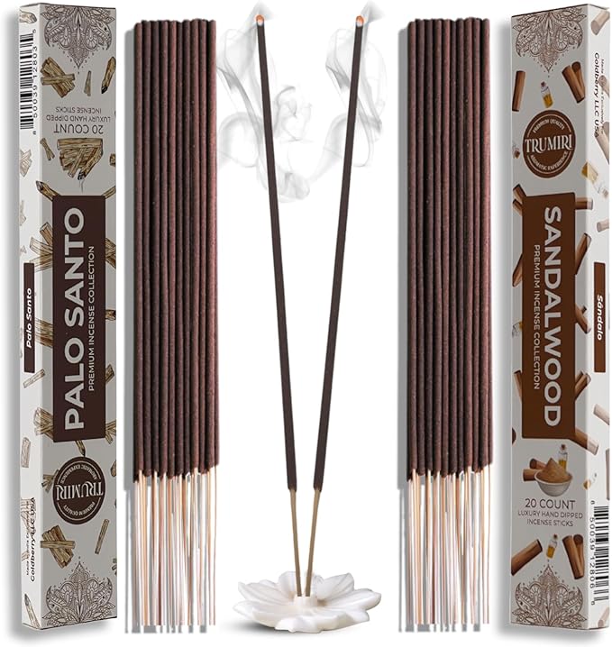Trumiri Incense Combo Pack - 40 Incense Sticks - 20 Palo Santo + 20 Sandalwood - All Natural
