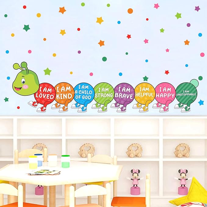 Kids Wall Stickers Decor Colorful Inspirational Wall Decals Baby Nursery Wall Decal Peel and Stick Motivational I Am Quotes Walls Art Vinyl Decals Polka Dots Murals for Classroom Bedroom Decor