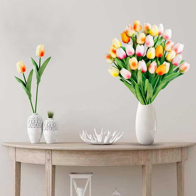 Sggvecsy 30 Pcs Fake Tulips Artificial Flowers Real Touch PU Faux Flowers Tulip Stems for Wedding Floral Arrangement Spring Bouquet Home Party Office Decorations for Mother's Day (Multi Colors)