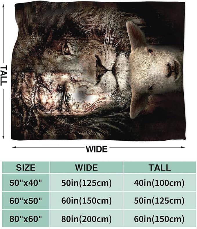 Tijuboni Lion Lamb Throw Blanket Christian Religious Gifts for Women Men Girls Boys Kids Adults Soft Flannel Fleece Blanket for Couch Sofa Bed Home Decor 60"x80"