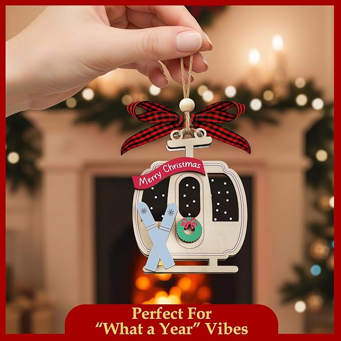 Ski Christmas Tree Ornaments 2025-2 Layer Gondola Ornament - Skiing Ornament - Ski Lover Gifts - Skier Gifts - Skier Ornaments for Christmas Tree - Skiing Stocking Stuffers