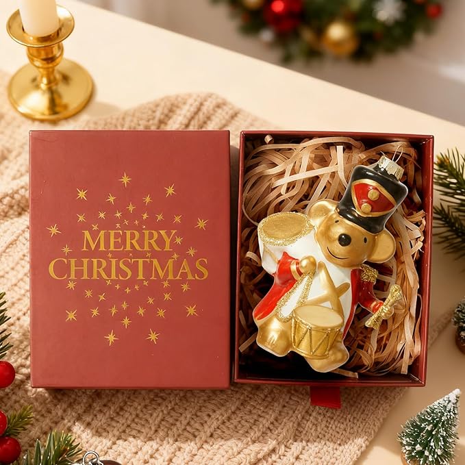 WDS WONDROUS Mouse Ornament Hanging Ball Christmas Decor - 3.14” Cute Animal Glass Ornament, Gold & White Christmas Mouse Decoration, Small Funny Ornaments for Xmas Tree Winter Holiday Decor Party