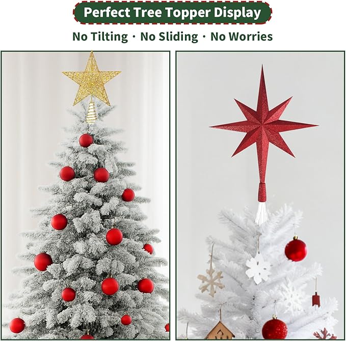 Christmas Tree Topper Holder -Universal Twist On Tree Topper Stabilizer Xmas Tree Topper Support Adjustable Secure Attachment for Star Angel Snowflake Ornaments Fit Most Christmas Trees & Topper Bases