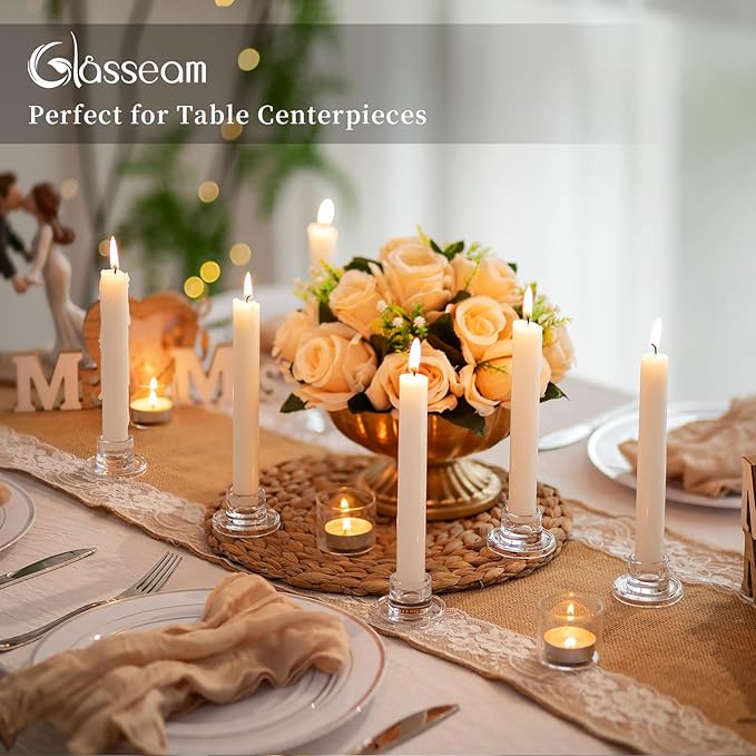 Glasseam Glass Tapered Candlestick Holders: 20Pcs Small Taper Candle Holders Bulk Short Candle Stick Candle Holder Clear Modern Candle Holder for Table Centerpiece Wedding Christmas Dining Party Decor