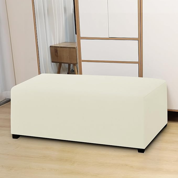 Easy-Going 100% Dual Waterproof Stretch Ottoman Cover Rectangle Folding Storage Stool Furniture Protector Soft Slipcover for Living Room with Elastic Bottom (XX Large, Ivory)