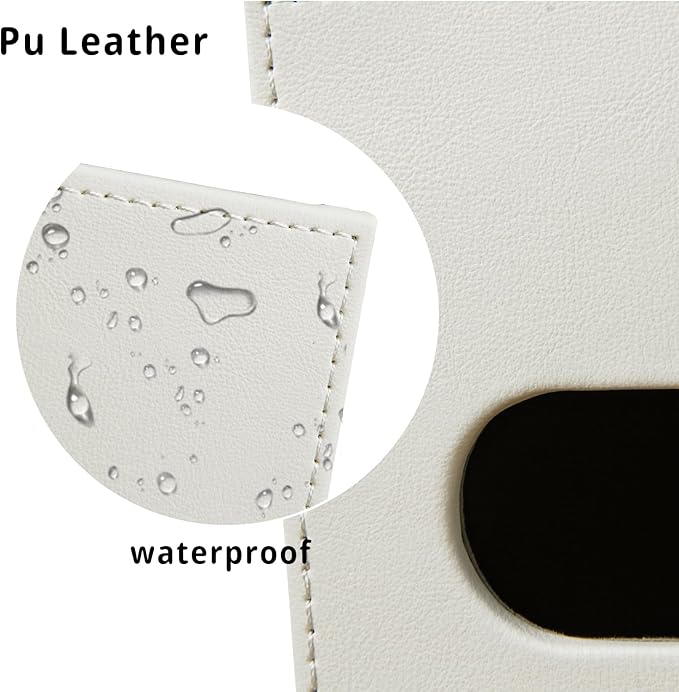 PU Leather Tissue Box Cover Square,Tissue Box Holder Organizer with Storage Tray and Remote Control Holder for Bathroom Countertop Night Stands Bedroom Office Desk,Napkin Caddy Decorative White