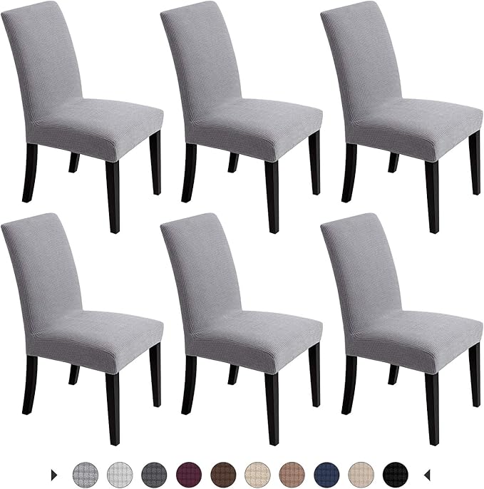 Chair Covers for Dining Room - Stretch Chair Slipcovers for Decorative Seat Protector Armless Removable Washable Elastic Dinner Universal Spandex Solid Chair Slip Covers Set (Grey,6)