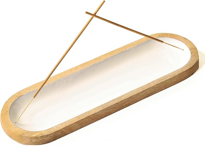 The Art Box Hand Painted Wooden Incense Holder White - 12 inch Long Modern Incense Burner Sticks Ash Catcher for Gifts, Home Decor
