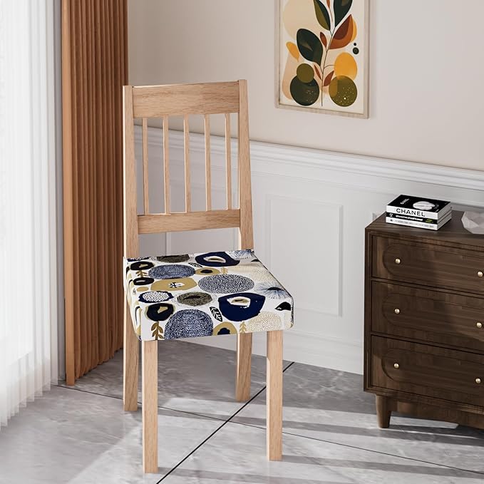 Stretch Dining Chair Seat Covers Set of 6,Dining Chair Slipcovers, Floral Printed Chair Covers,Soft Fabric Washable Upholstered Chair Seat Protector, No Rear Covers for Home Kitchen Dining Room