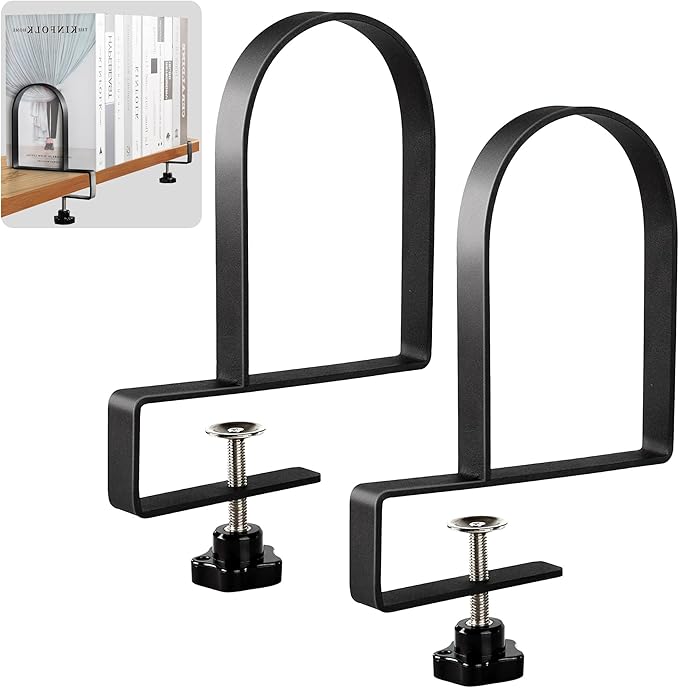 Metal Book Ends for Shelves - Heavy Duty Adjustable Bookends Clamped Metal Book Organizer Storage Holders, Non-Skid Bookends Stoppers